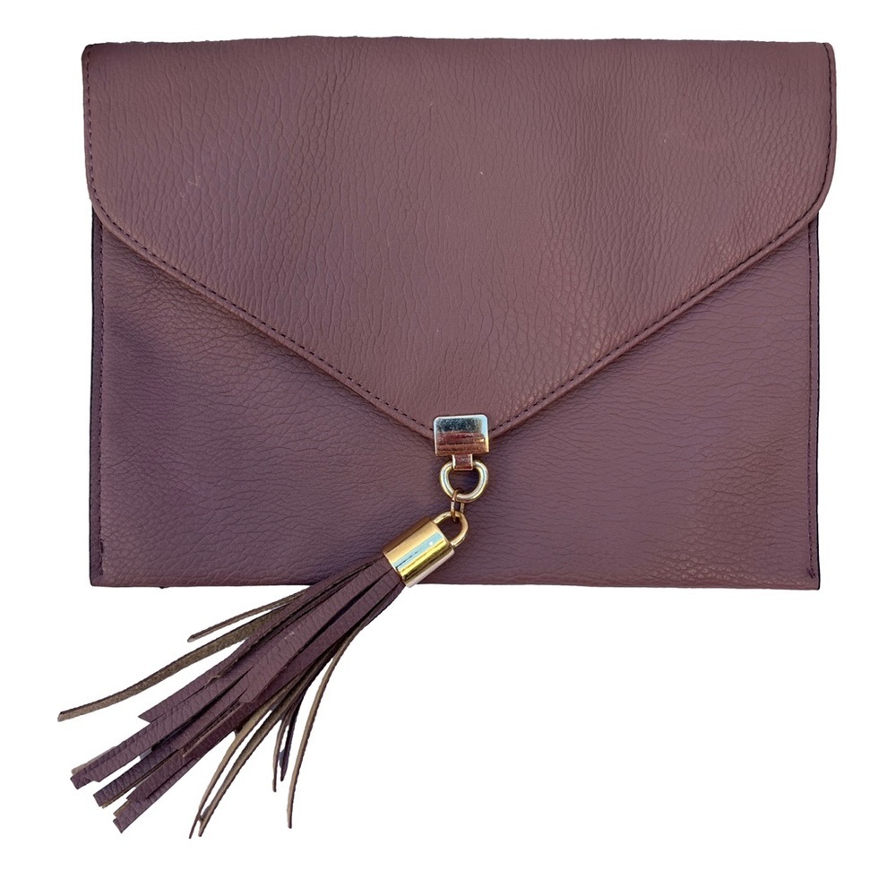 Big Buddha Lavender Brown Envelope Clutch with Tassel
